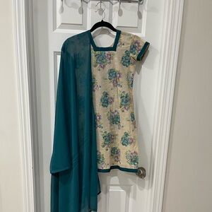 Cream/Green Floral Salwar Suit